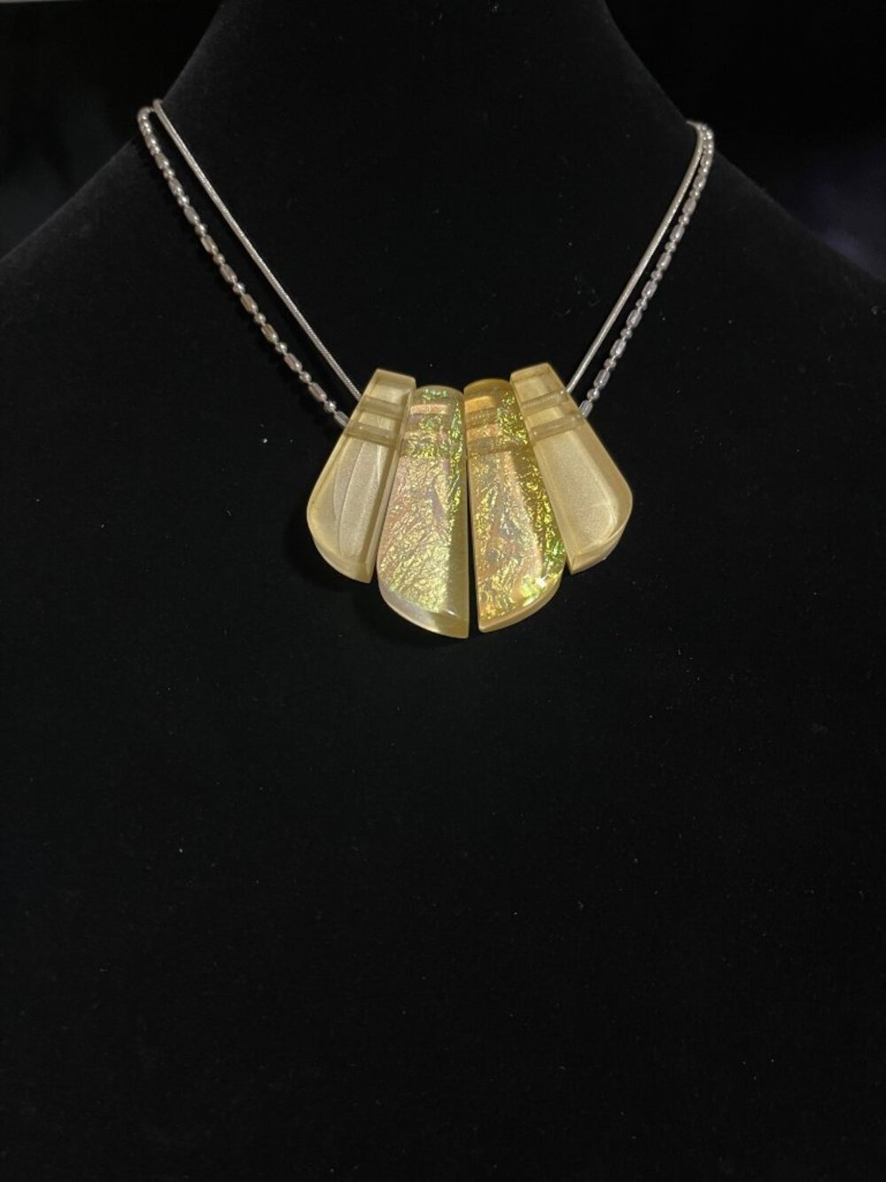 Iridescent Yellow Statement Necklace With Adjustable Silver Chain